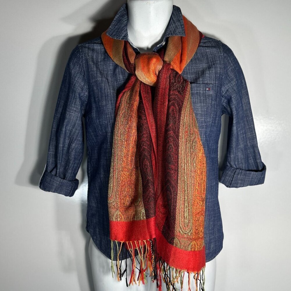 Large scarf or wrap multi color fringe Old Money Heritage Boho Ranch Western